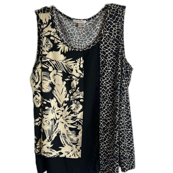 Roz & Ali Scoop Neck Draped Mixed Print Tank Top Plus Size 1X - Picture 1 of 8